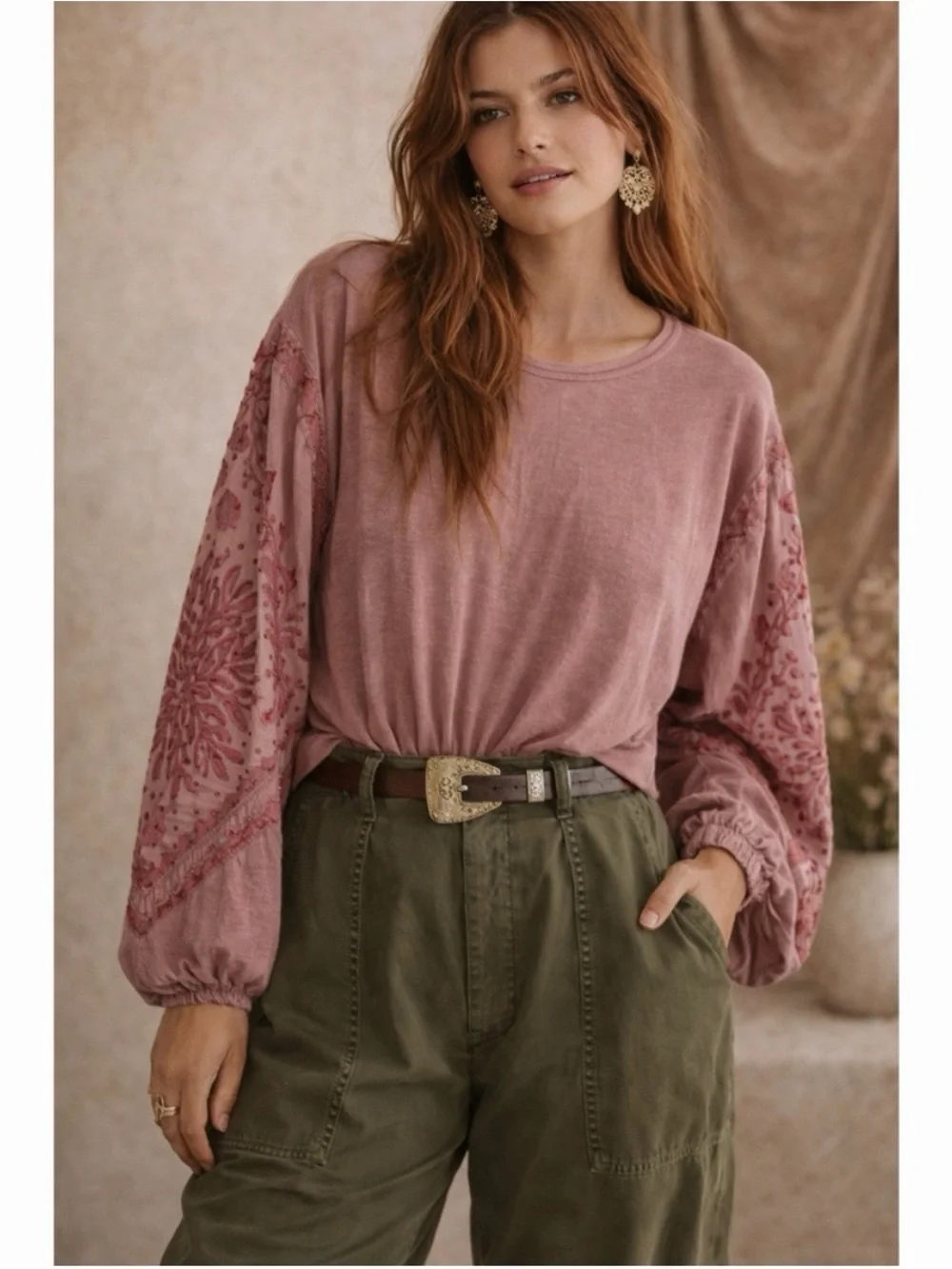 Free People dusty pink boho blouse